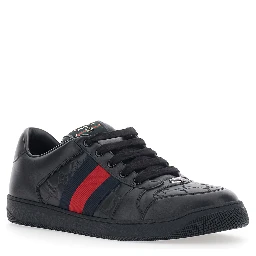 Sneaker Screener Low Top with Web Detail on the Side and GG Motif in Relief in Black Leather Men
