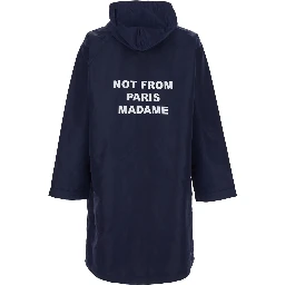 Jacket with fixed hood and slogan on the front and back in Tech Fabric blue men