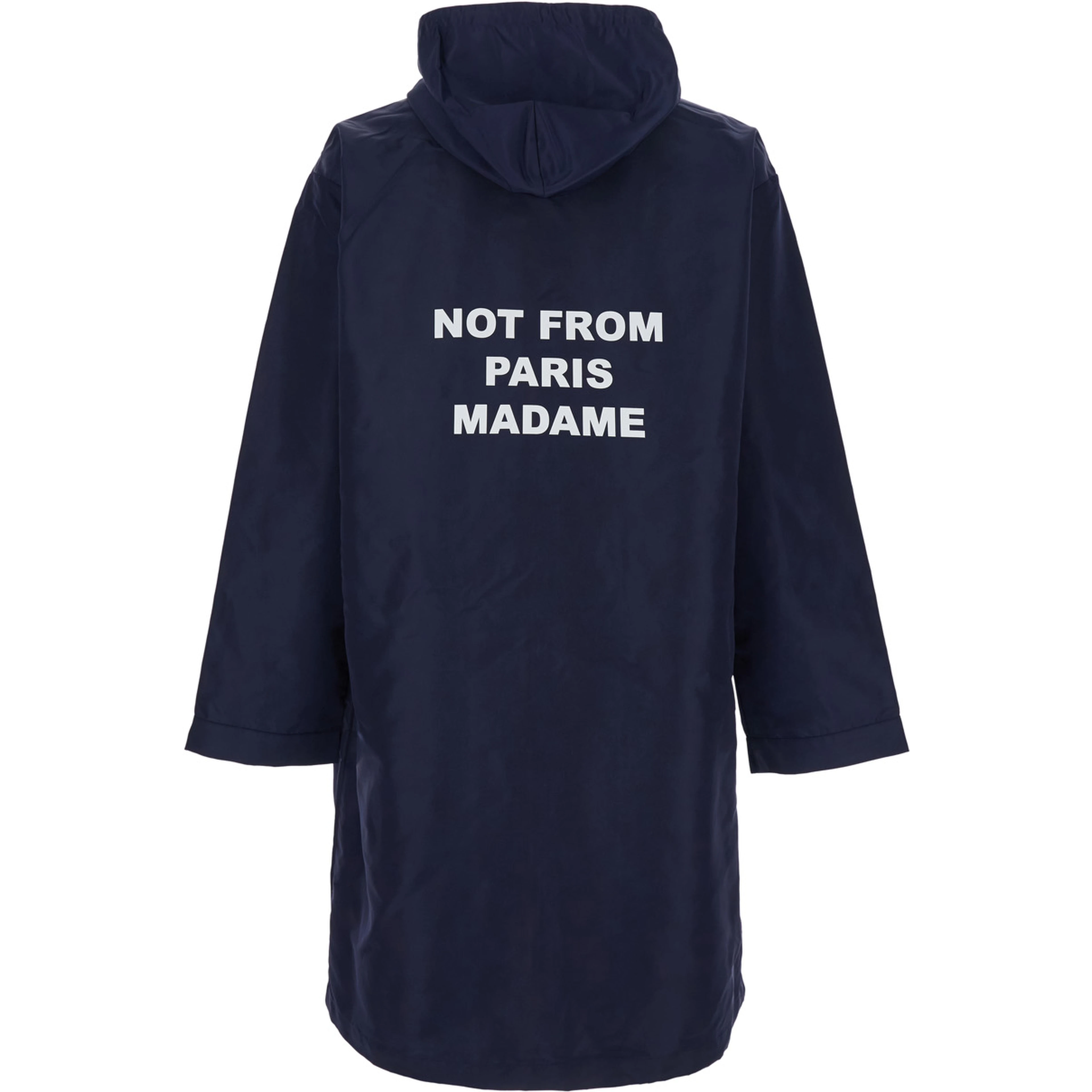 Jacket with fixed hood and slogan on the front and back in Tech Fabric blue men