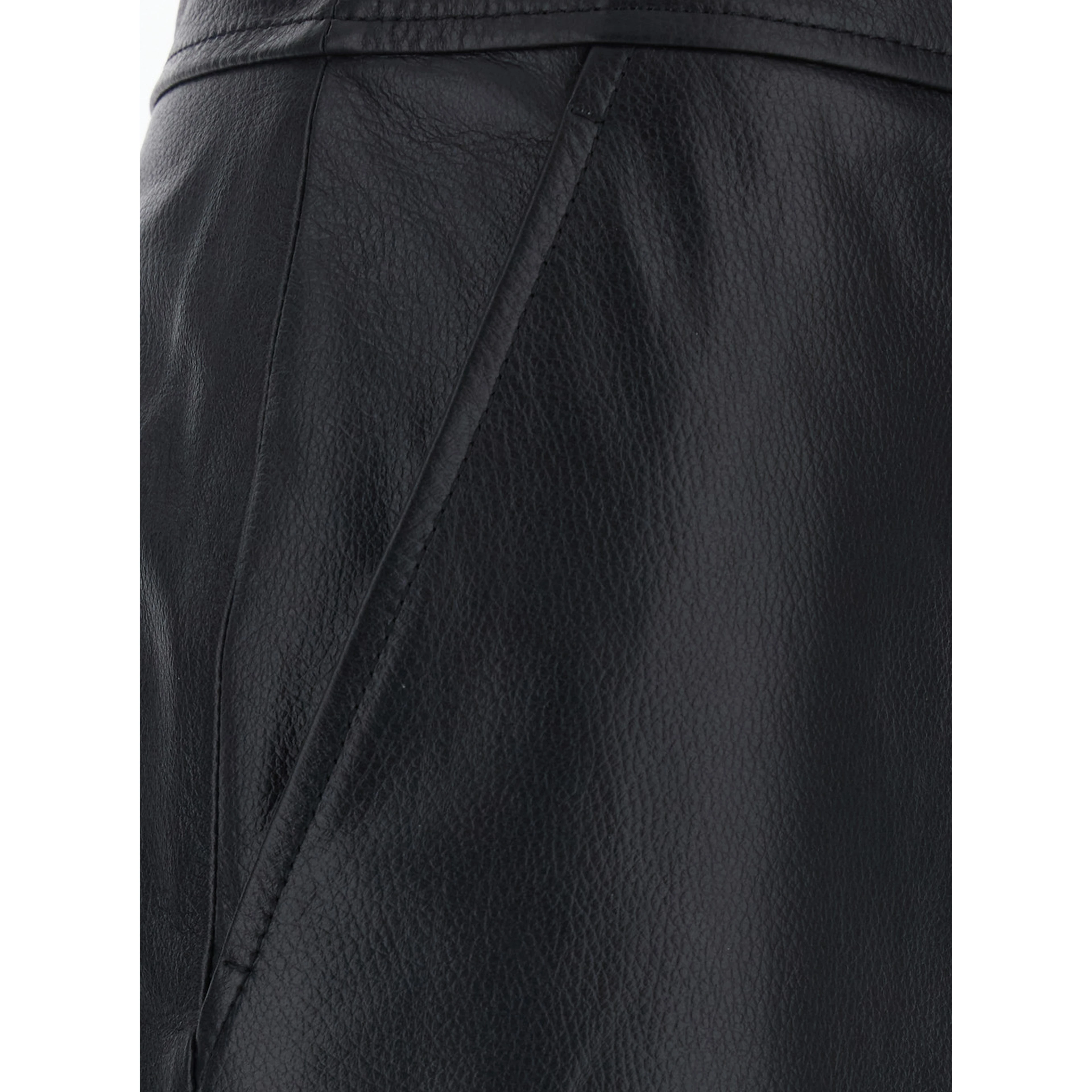 Timore Black Skirt with Hidden Zip Closure on the Side and Single Slit on the Back in Leather for Women