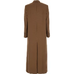 Effige Brown Double-Breasted Coat with Peak Revers in Wool for Women