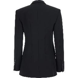 Black Double Breasted Jacket with Peak Revers in Wool Blend for Women