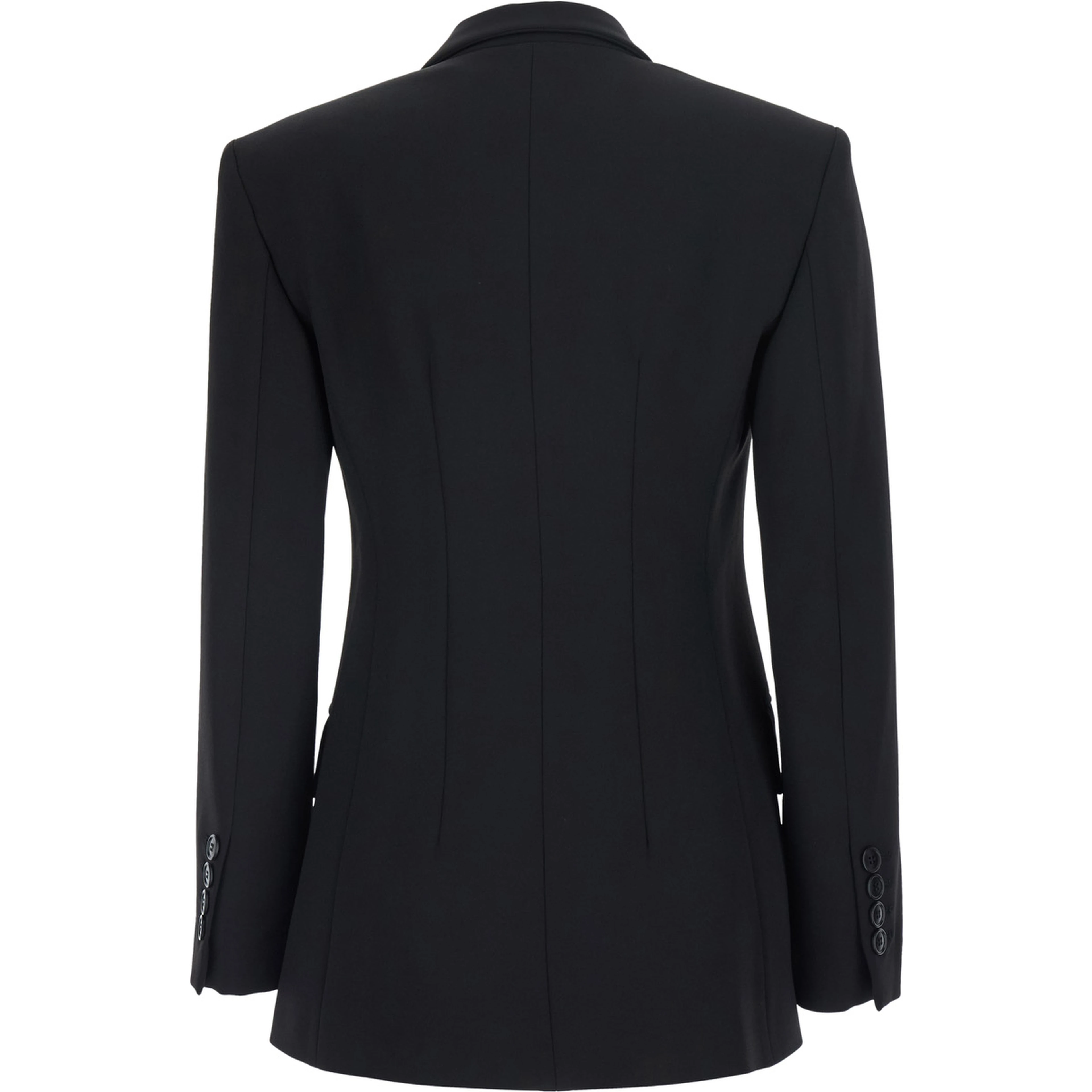 Black Double Breasted Jacket with Peak Revers in Wool Blend for Women