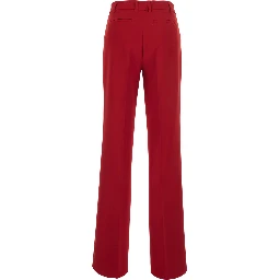 Red High-waisted pants with two welt pockets on the back in fabric for women