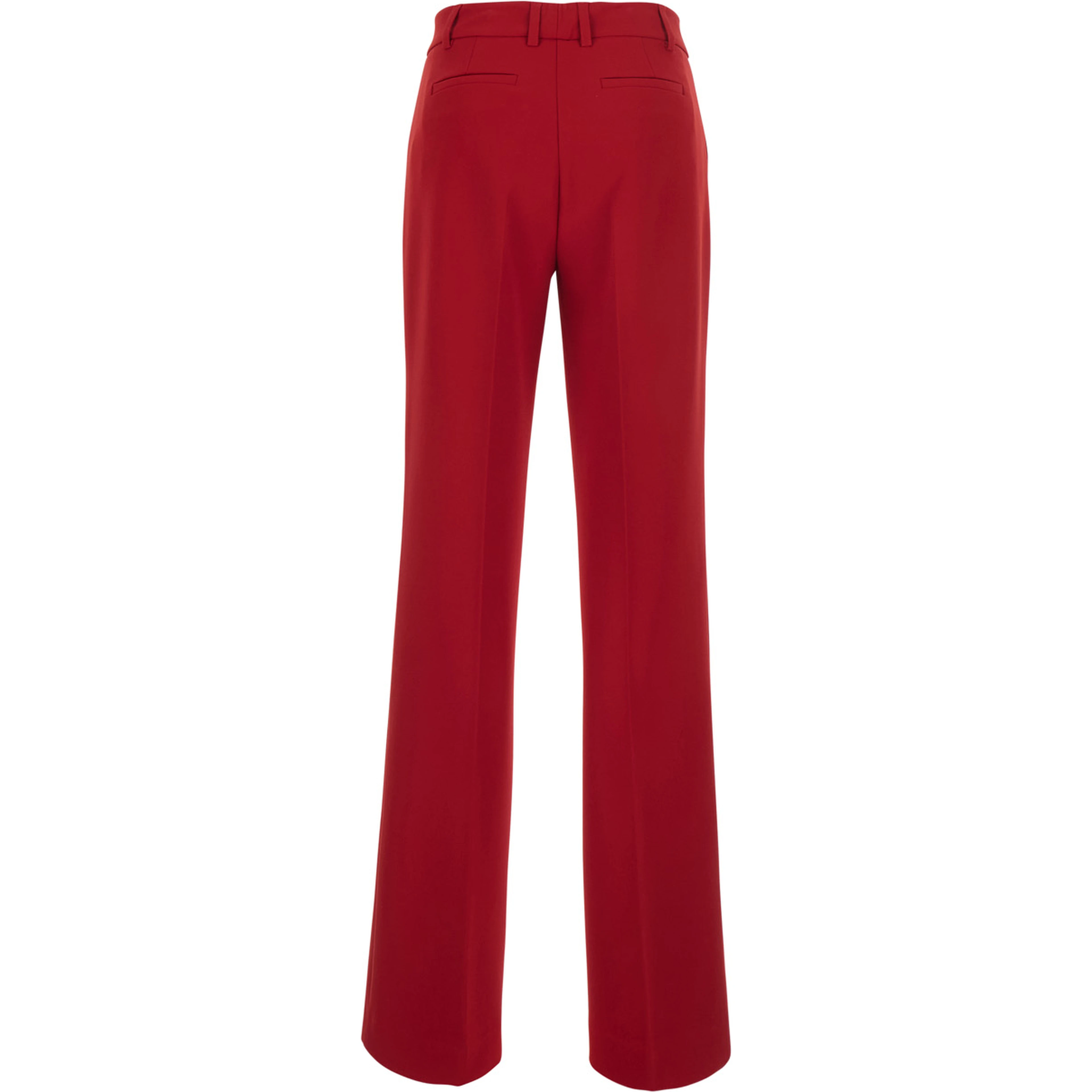 Red High-waisted pants with two welt pockets on the back in fabric for women