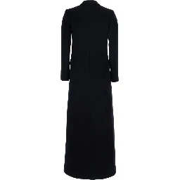 Black Long double-breasted coat with peak revers in  fabric for women