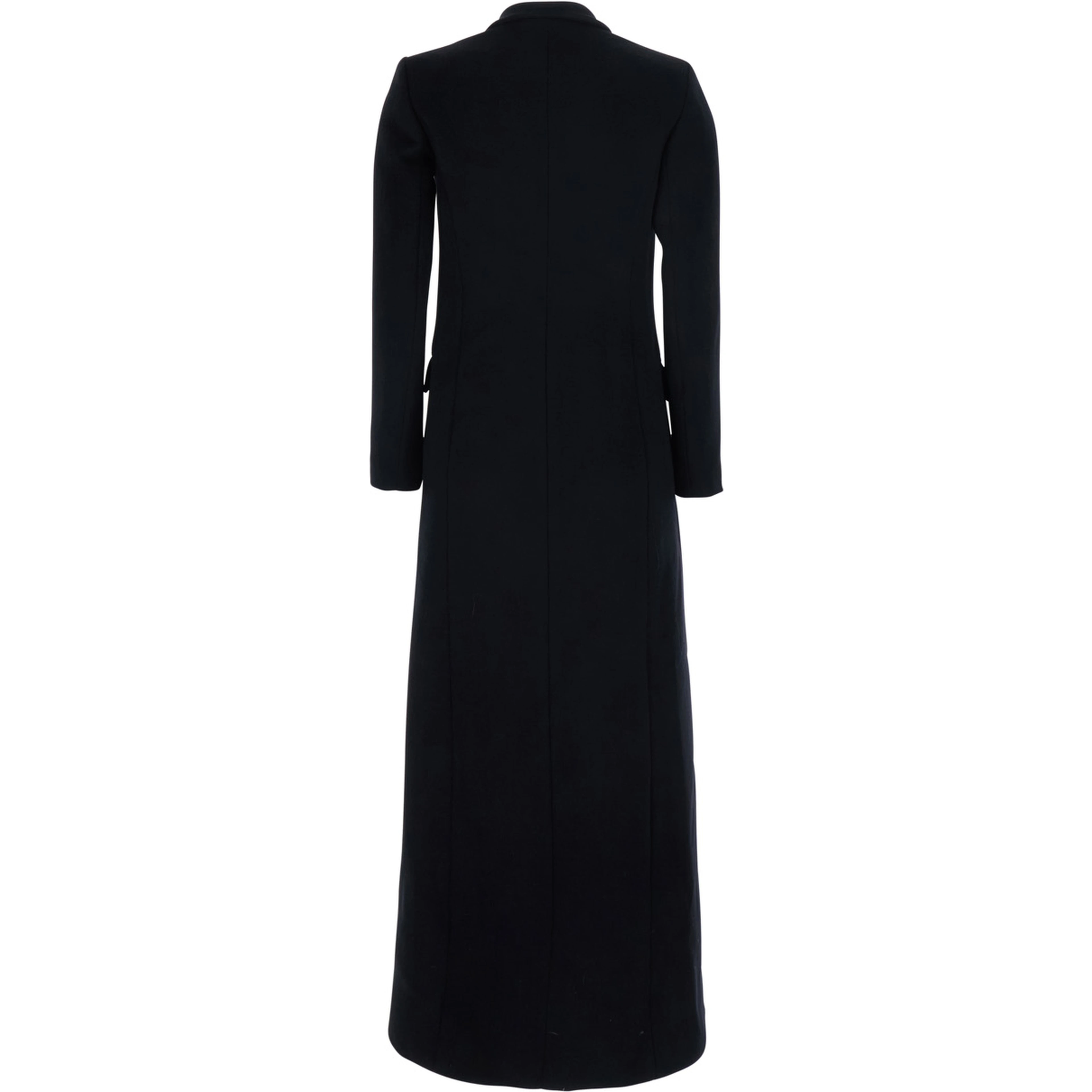 Black Long double-breasted coat with peak revers in  fabric for women