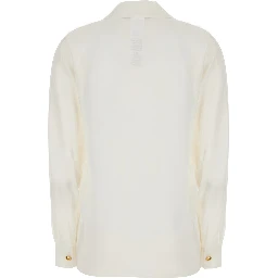 MSTAIA white Shirt with V-neck and button closure in cotton for women