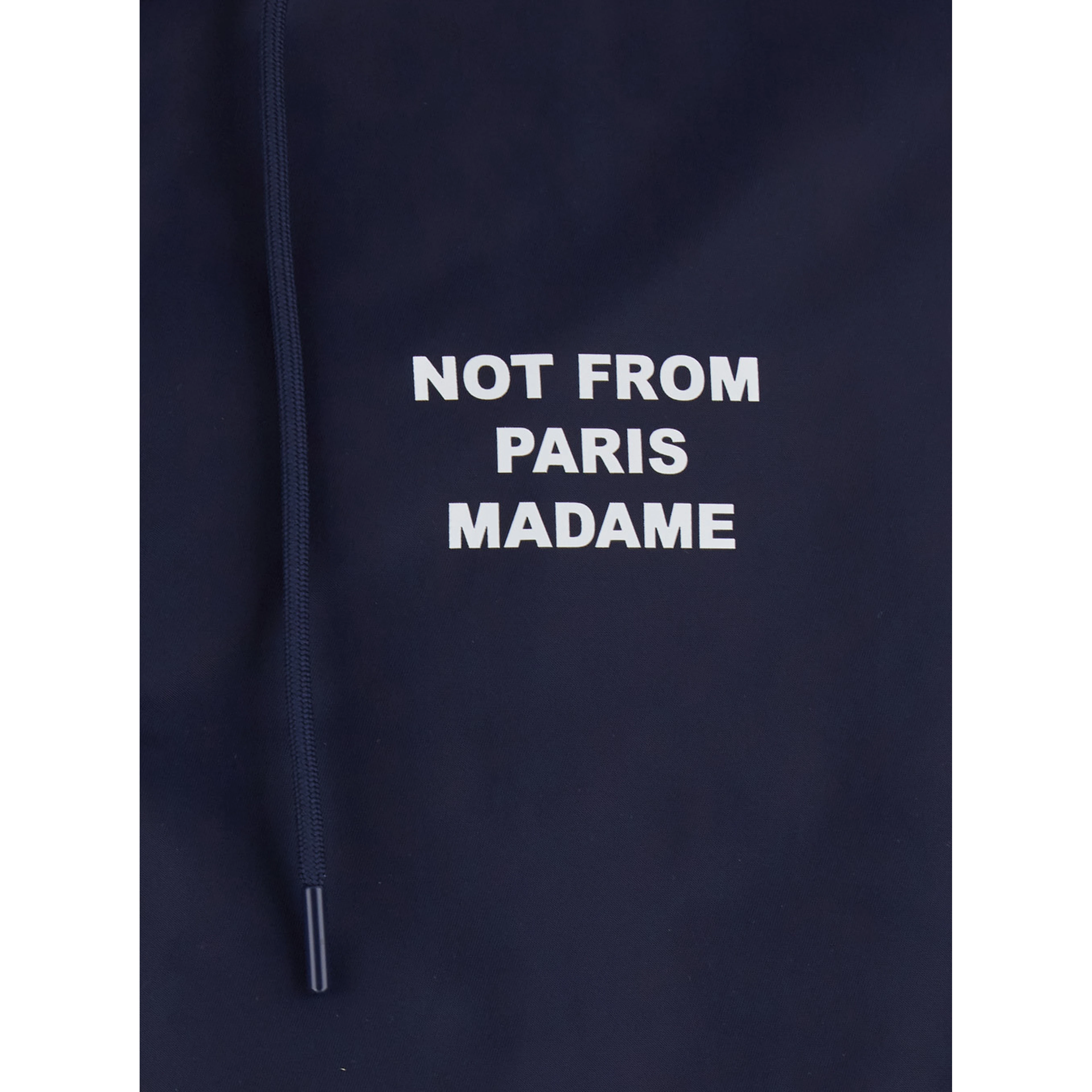 Jacket with fixed hood and slogan on the front and back in Tech Fabric blue men