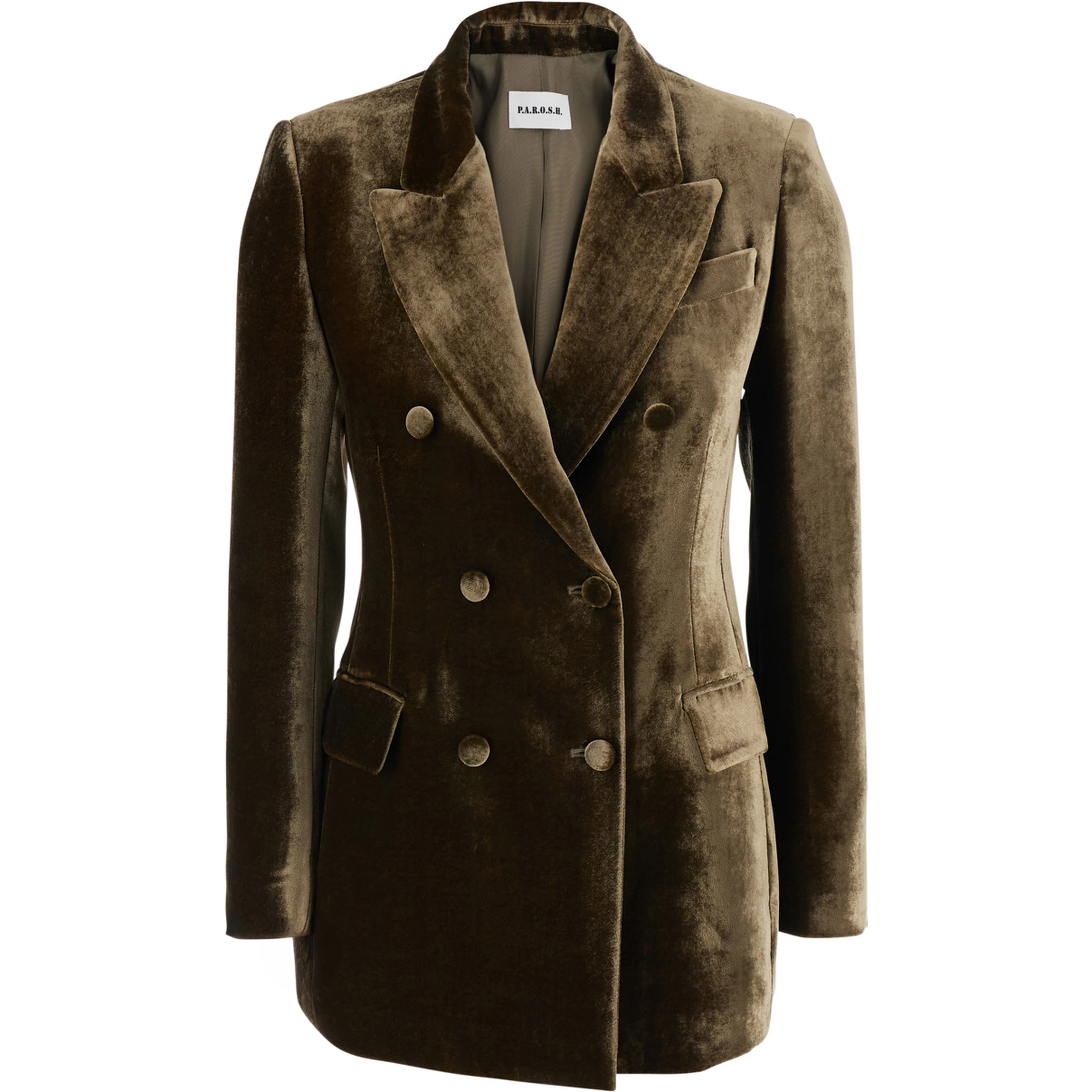 brown Double-breasted blazer with Peak revers in velvet for women