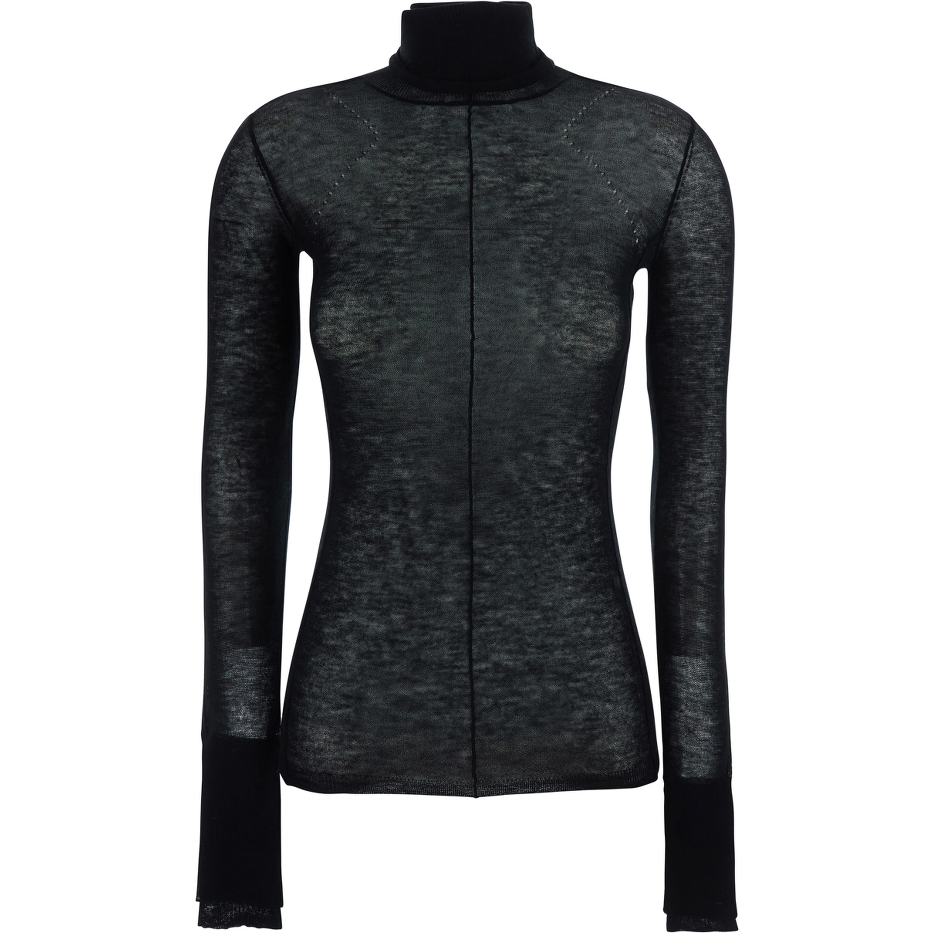 Black turtleneck sweater with logo embroidery on the front in wool for women