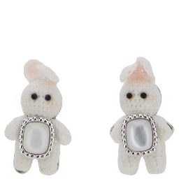 White Earings with Rabbit Shape and Pearl in Metal for Women