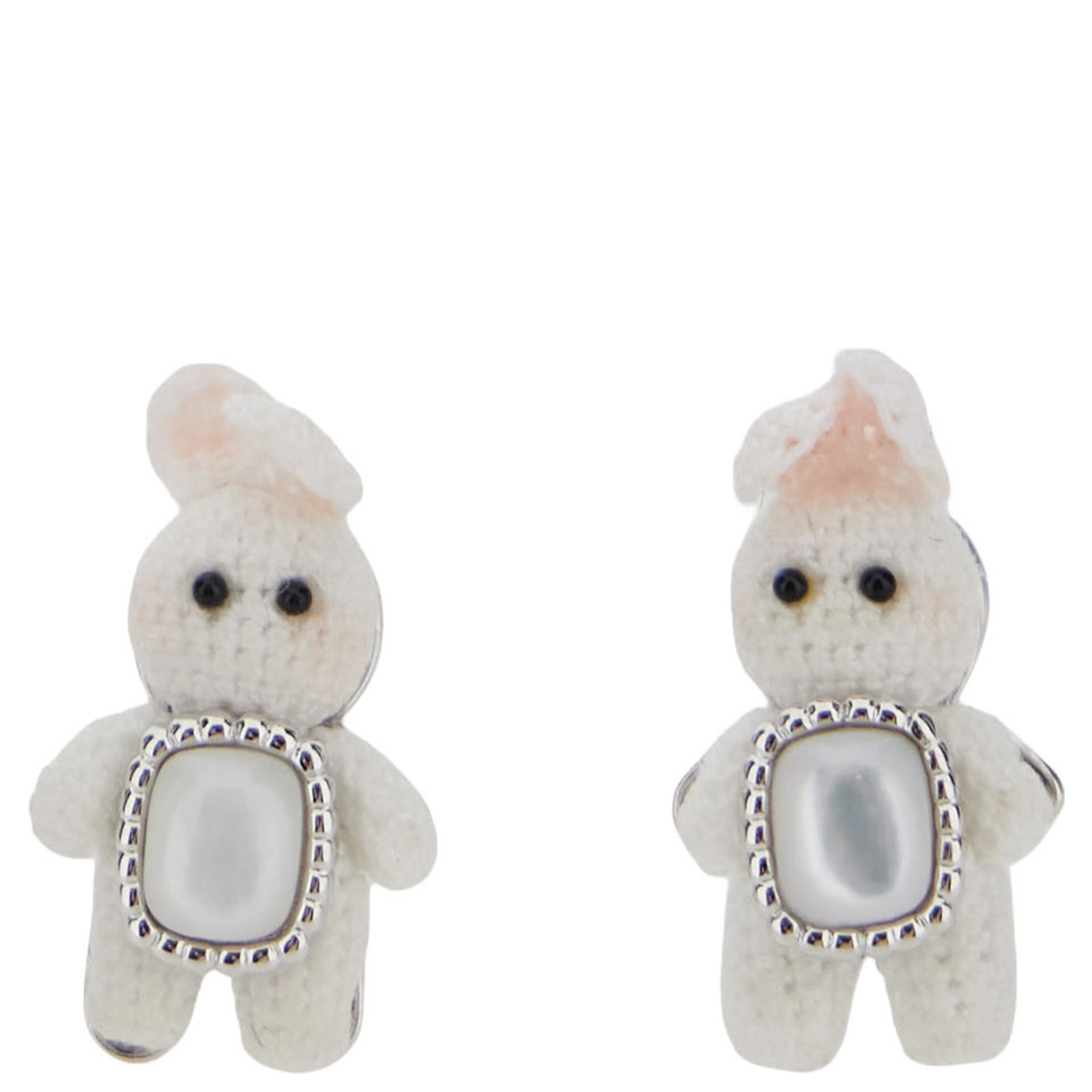 White Earings with Rabbit Shape and Pearl in Metal for Women