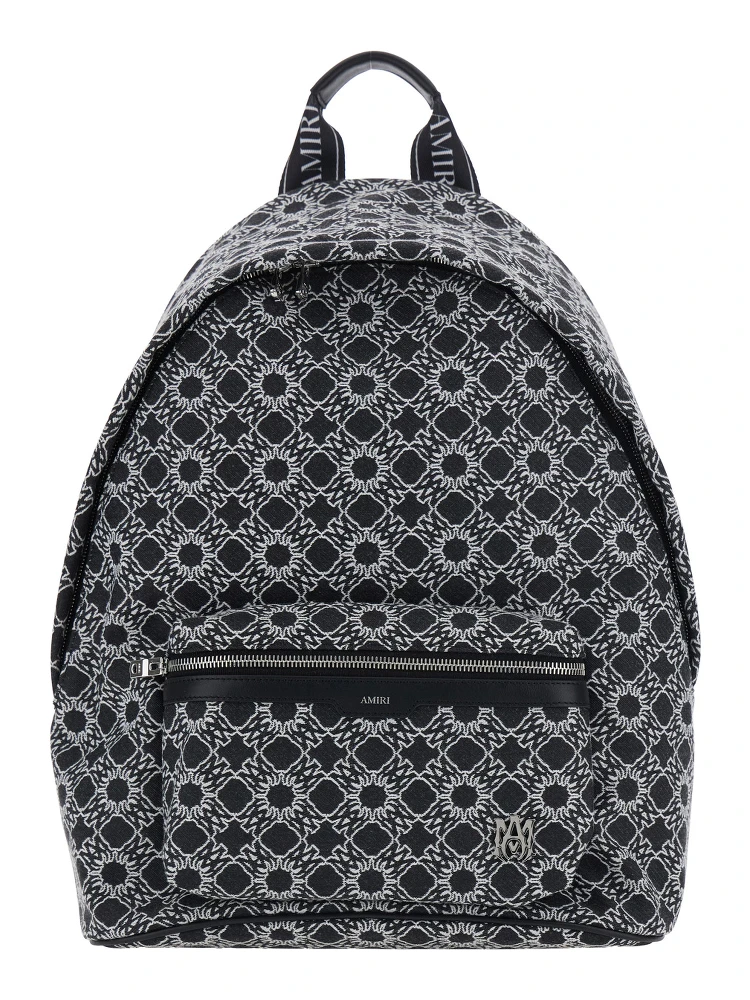 MA Quad Black Backpack with all-over logo print and adjustable straps in Tech Fabric for men