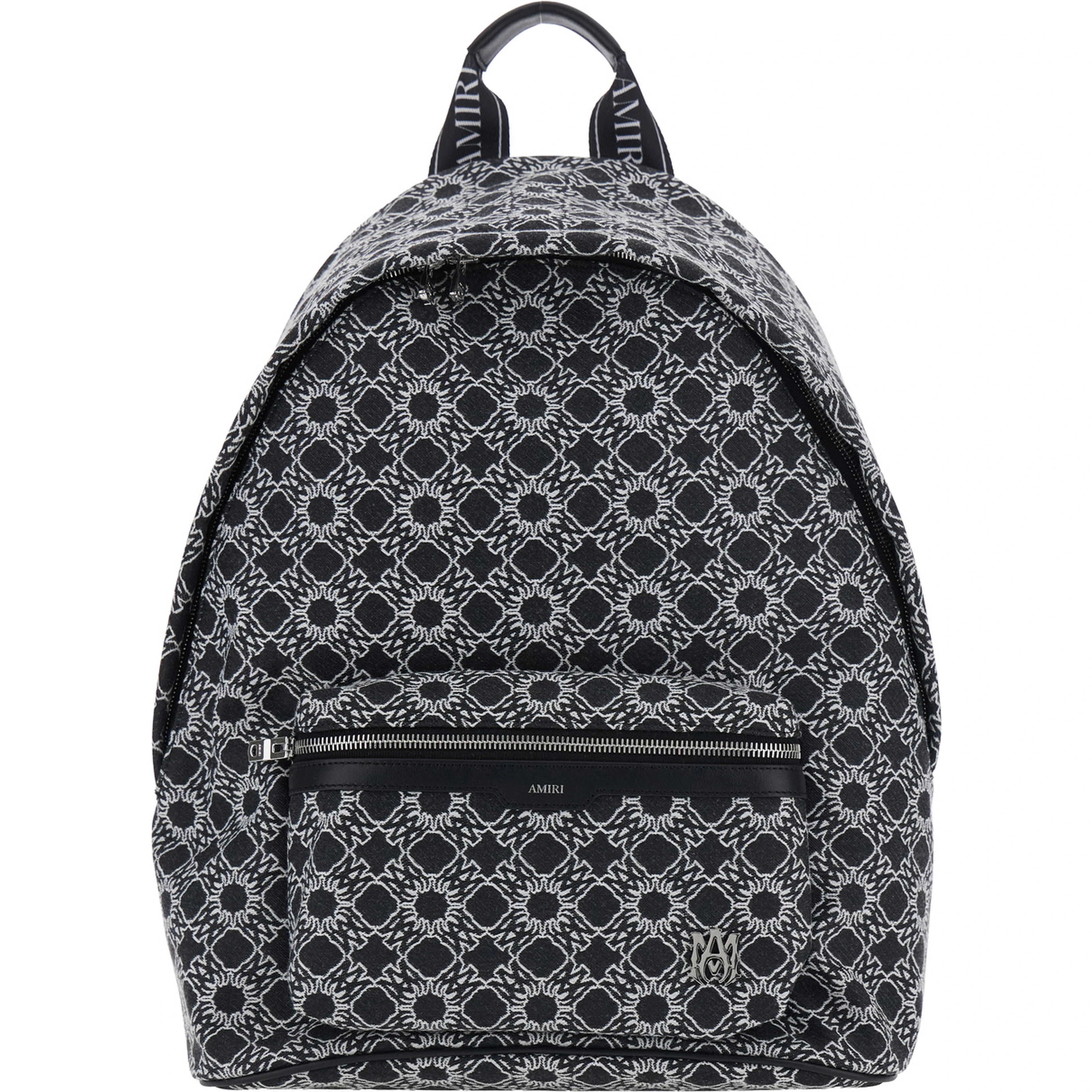 MA Quad Black Backpack with all-over logo print and adjustable straps in Tech Fabric for men
