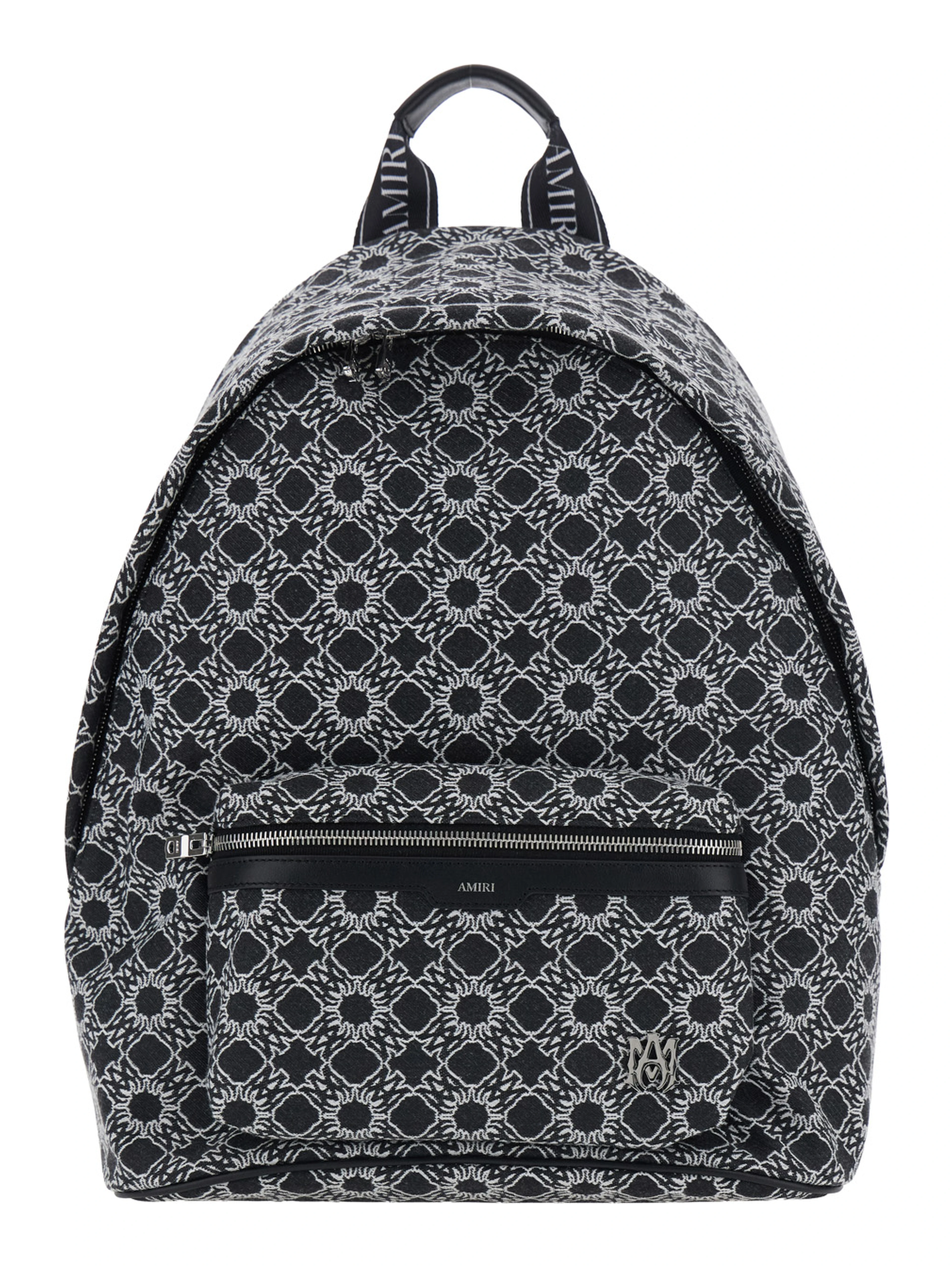 MA Quad Black Backpack with all-over logo print and adjustable straps in Tech Fabric for men
