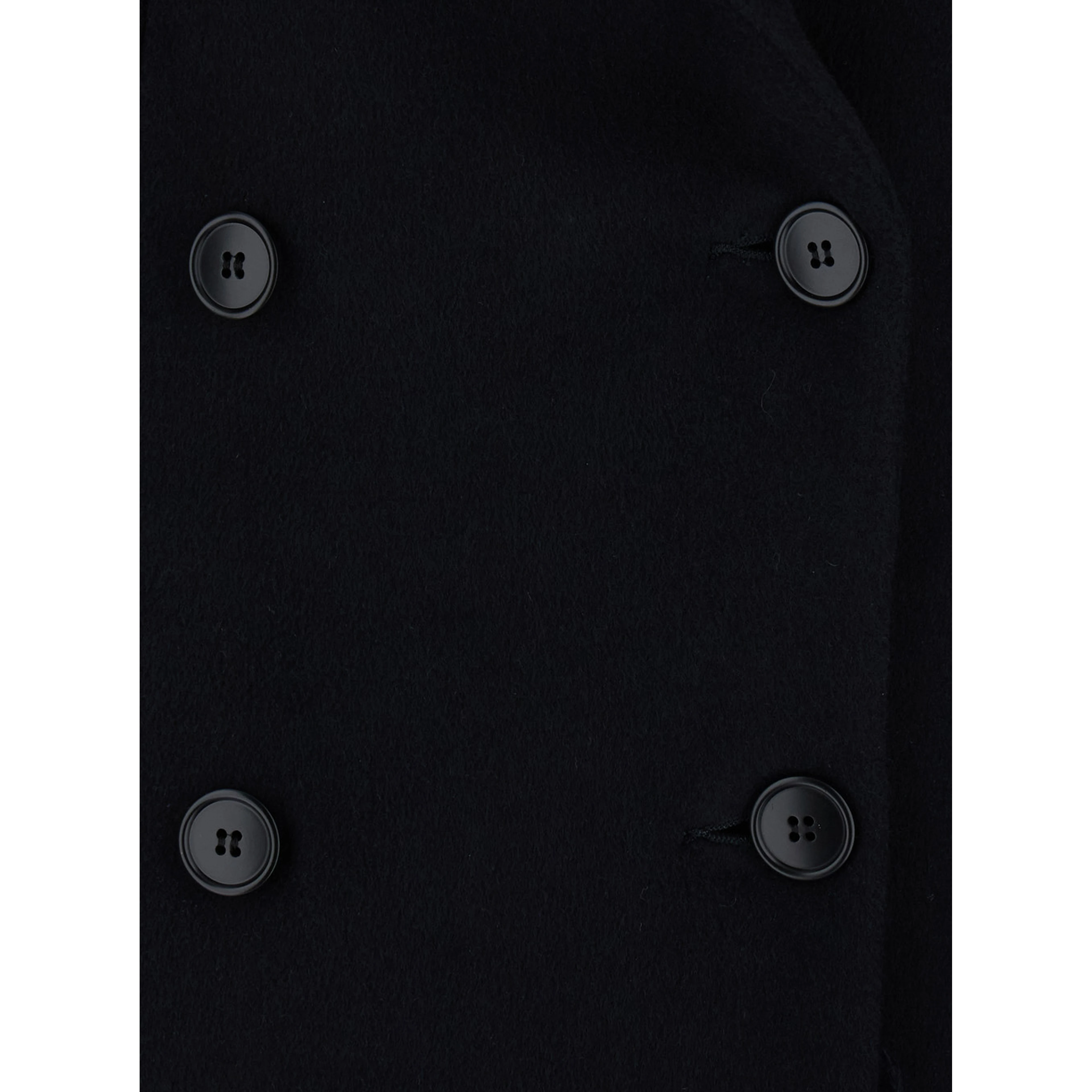 Black Long double-breasted coat with peak revers in  fabric for women