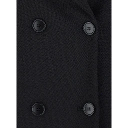 Black Double Breasted Jacket with Peak Revers in Wool Blend for Women