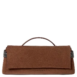 Brown Clutch with top handle and Monile in suede for women