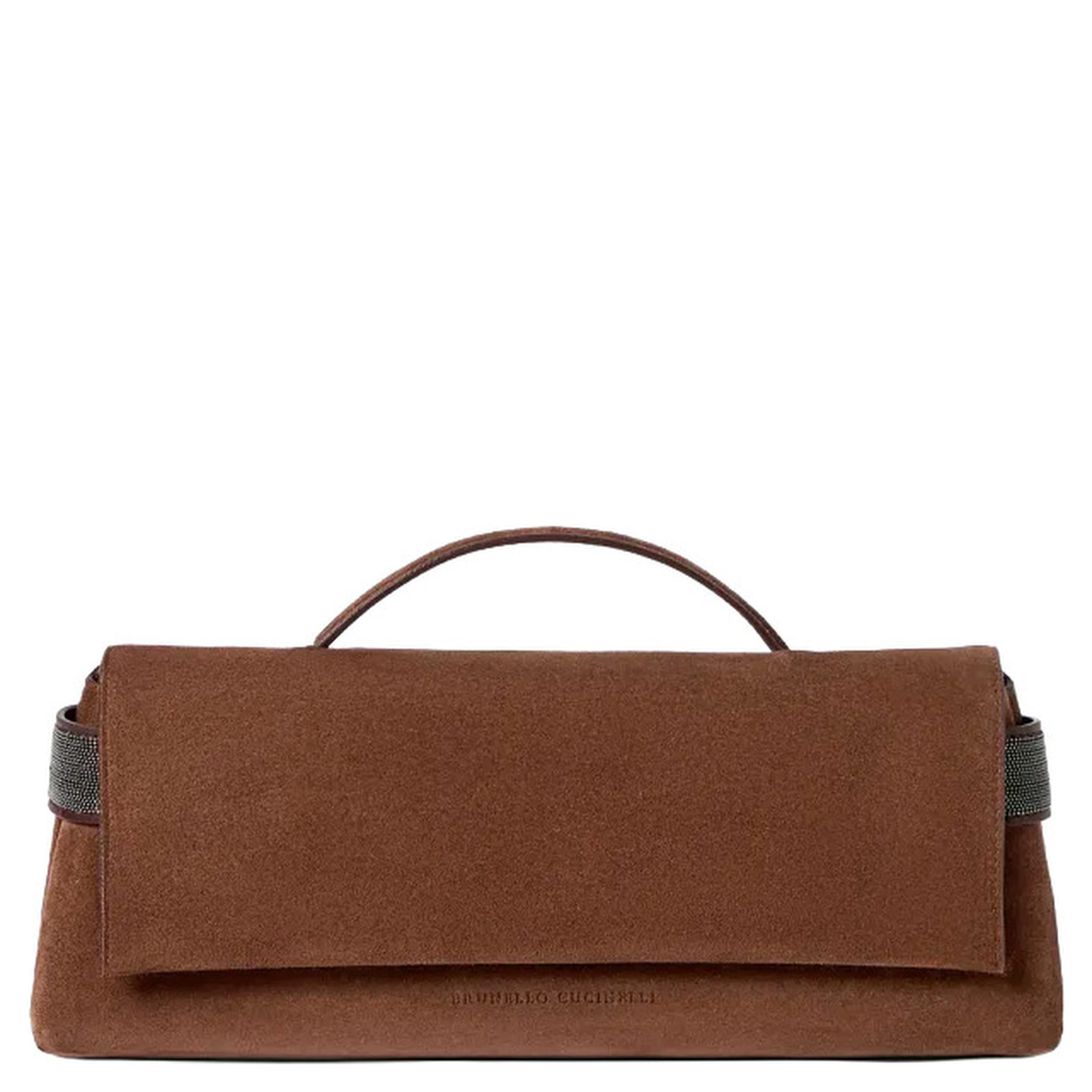 Brown Clutch with top handle and Monile in suede for women