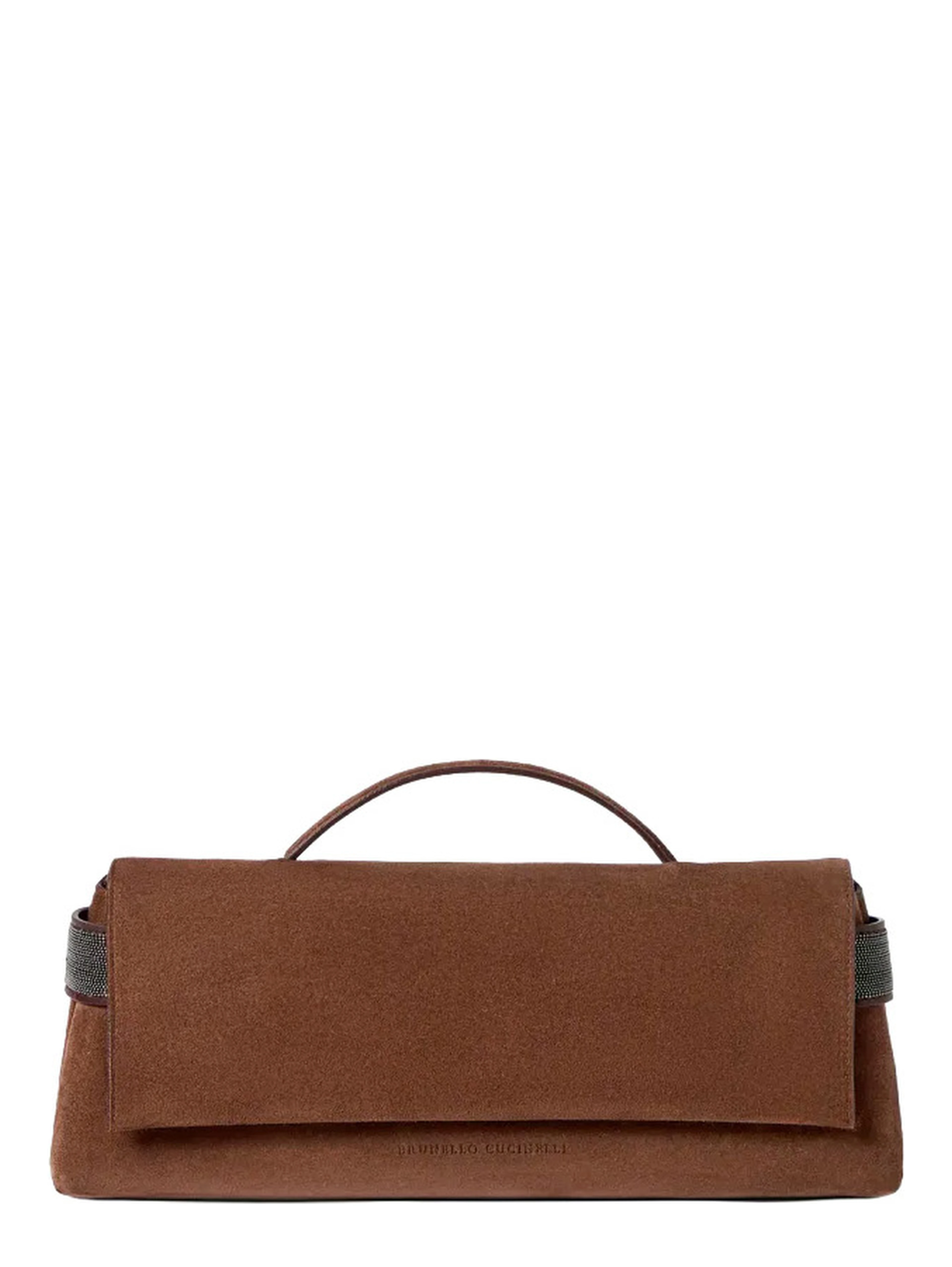 Brown Clutch with top handle and Monile in suede for women