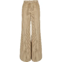 Beige High-waisted Pants with Monile on the Belt Loop and Wide Leg in Corduroy for Women