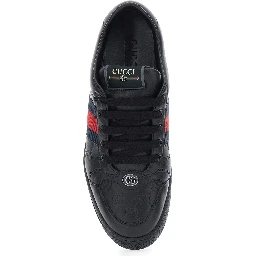 Sneaker Screener Low Top with Web Detail on the Side and GG Motif in Relief in Black Leather Men