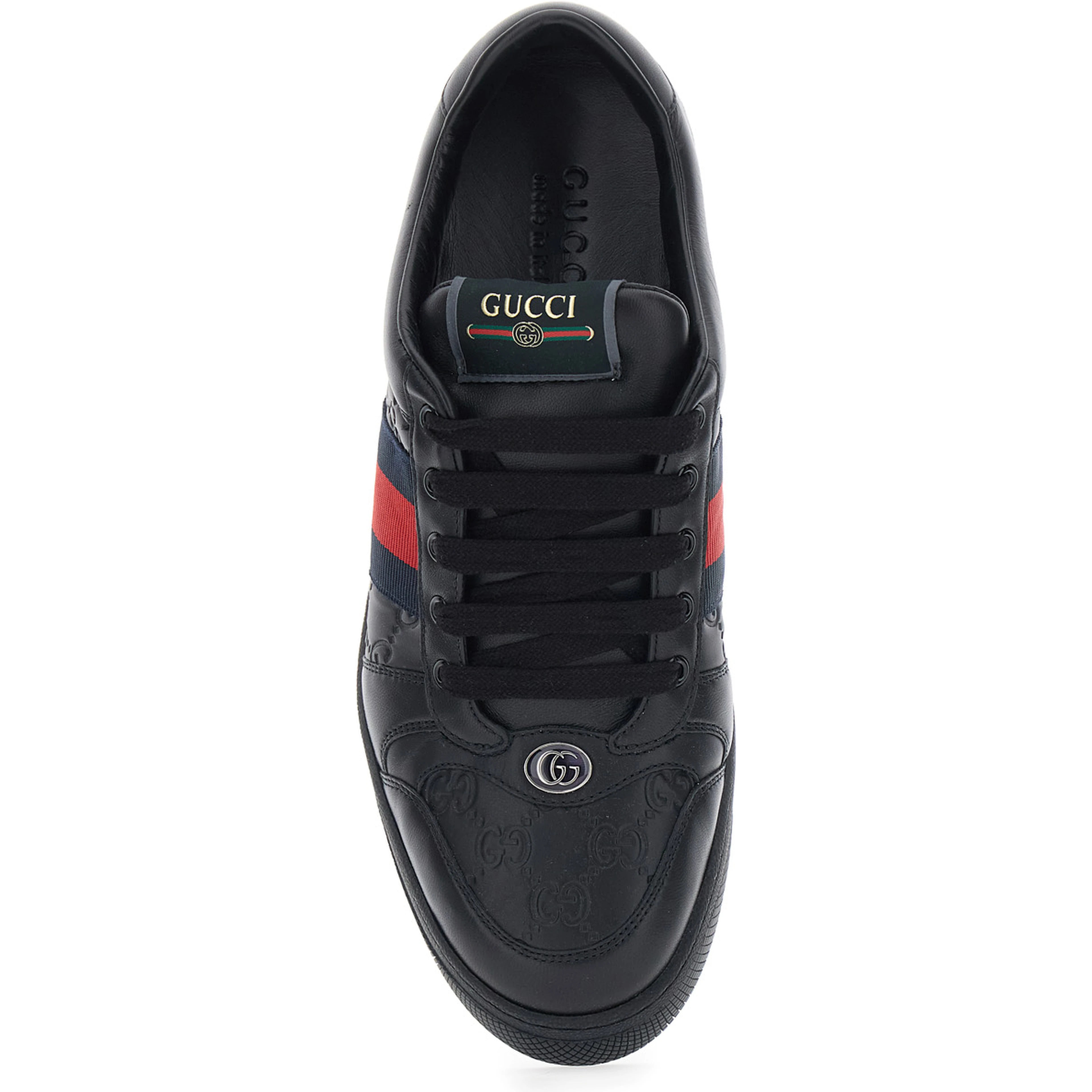 Sneaker Screener Low Top with Web Detail on the Side and GG Motif in Relief in Black Leather Men
