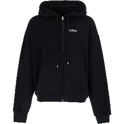 black Hooded sweatshirt with logo on the front in cotton for men