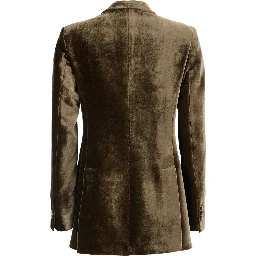 brown Double-breasted blazer with Peak revers in velvet for women