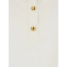 MSTAIA white Shirt with V-neck and button closure in cotton for women