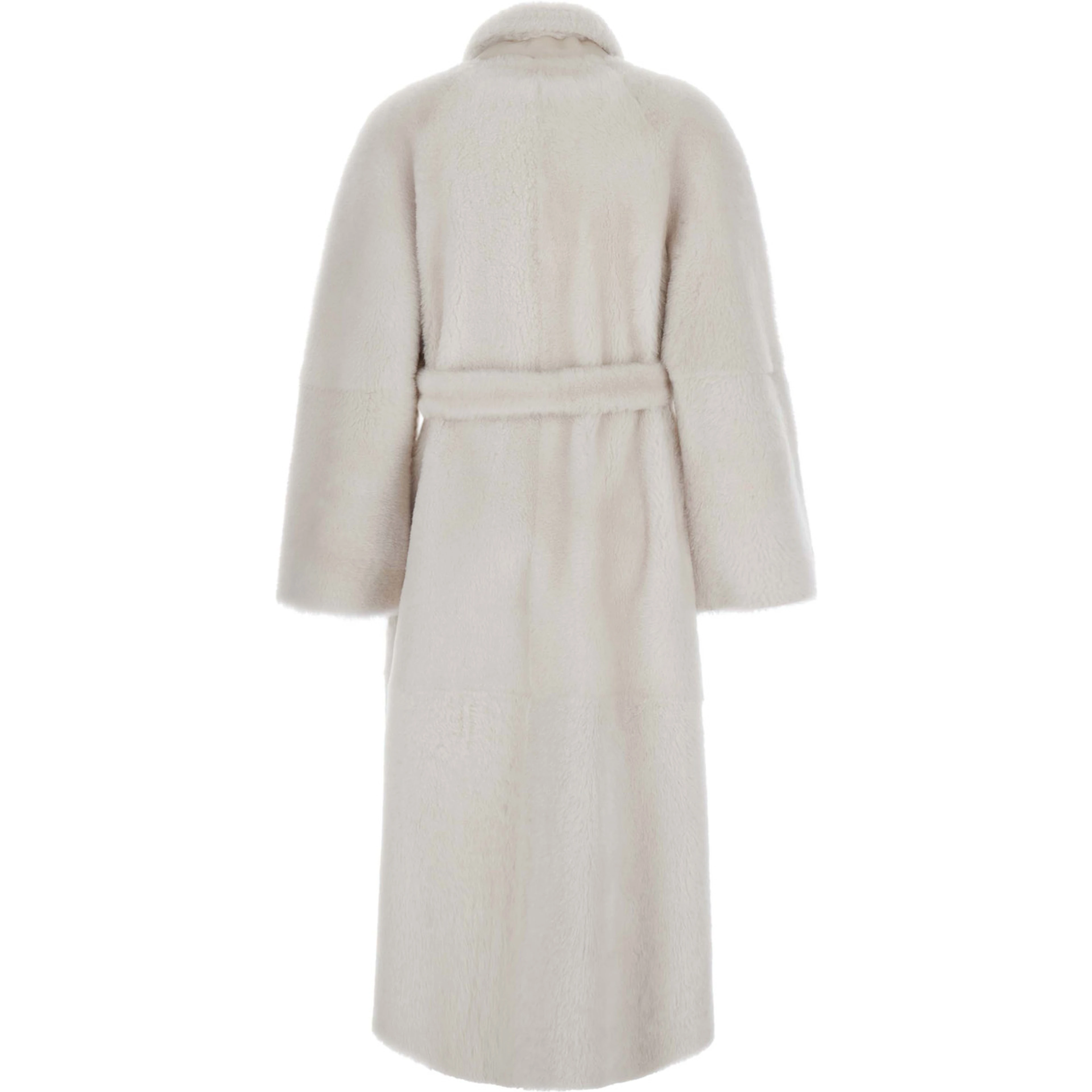 white Shearling coat with classic collar and waist belt in shearling for women