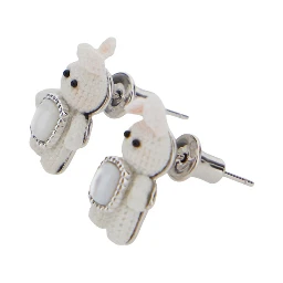 White Earings with Rabbit Shape and Pearl in Metal for Women