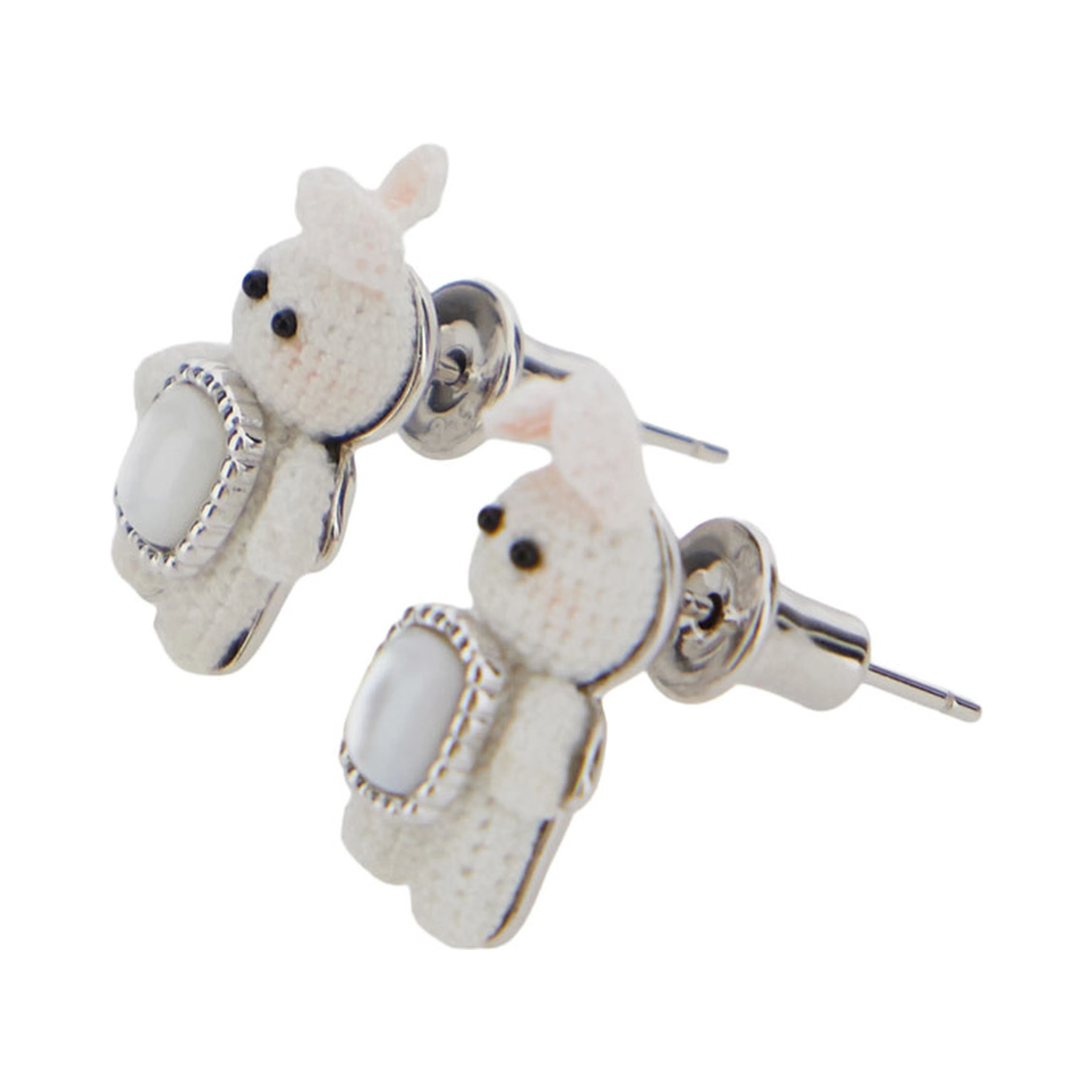 White Earings with Rabbit Shape and Pearl in Metal for Women