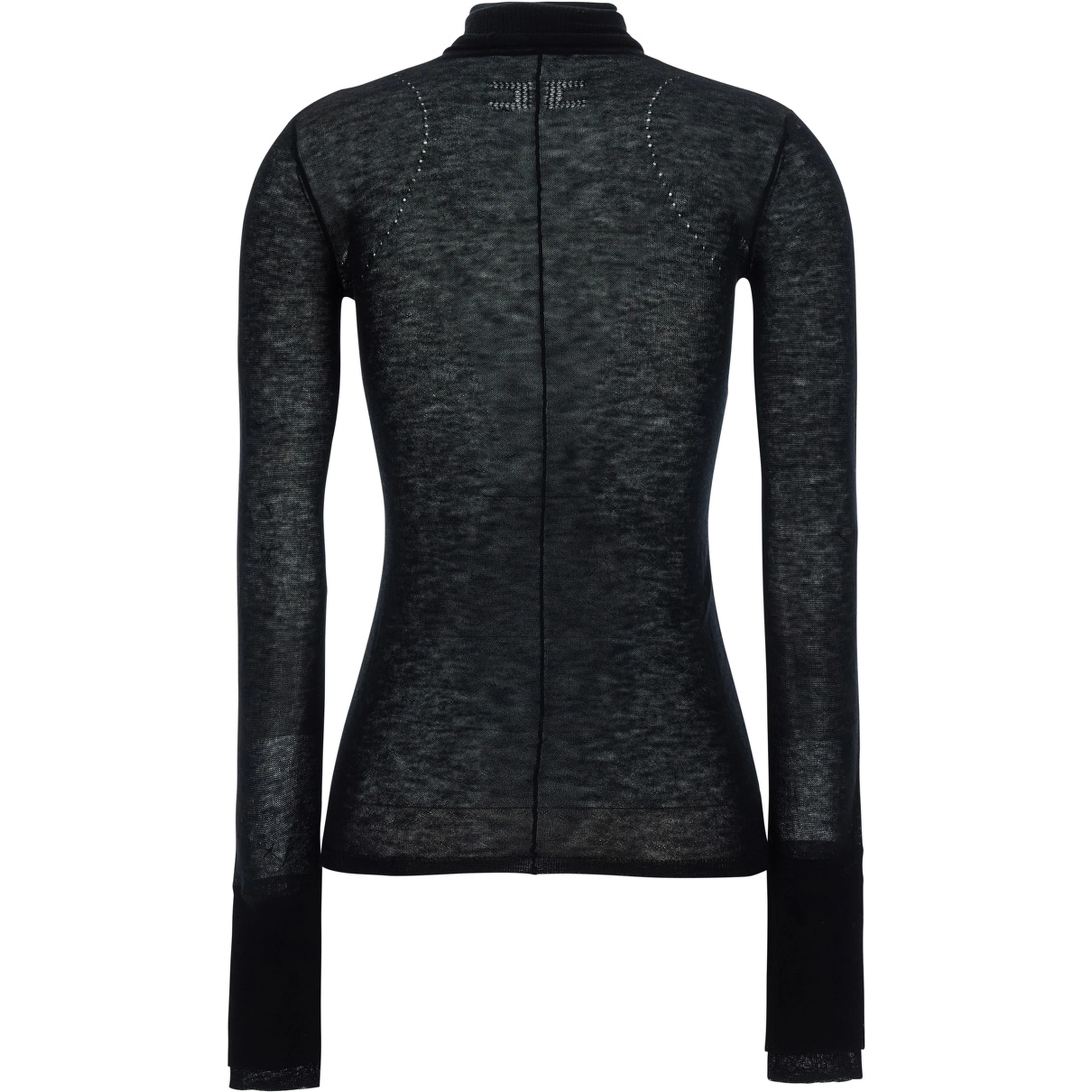 Black turtleneck sweater with logo embroidery on the front in wool for women