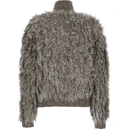Beige high collar bomber jacket in wool for women