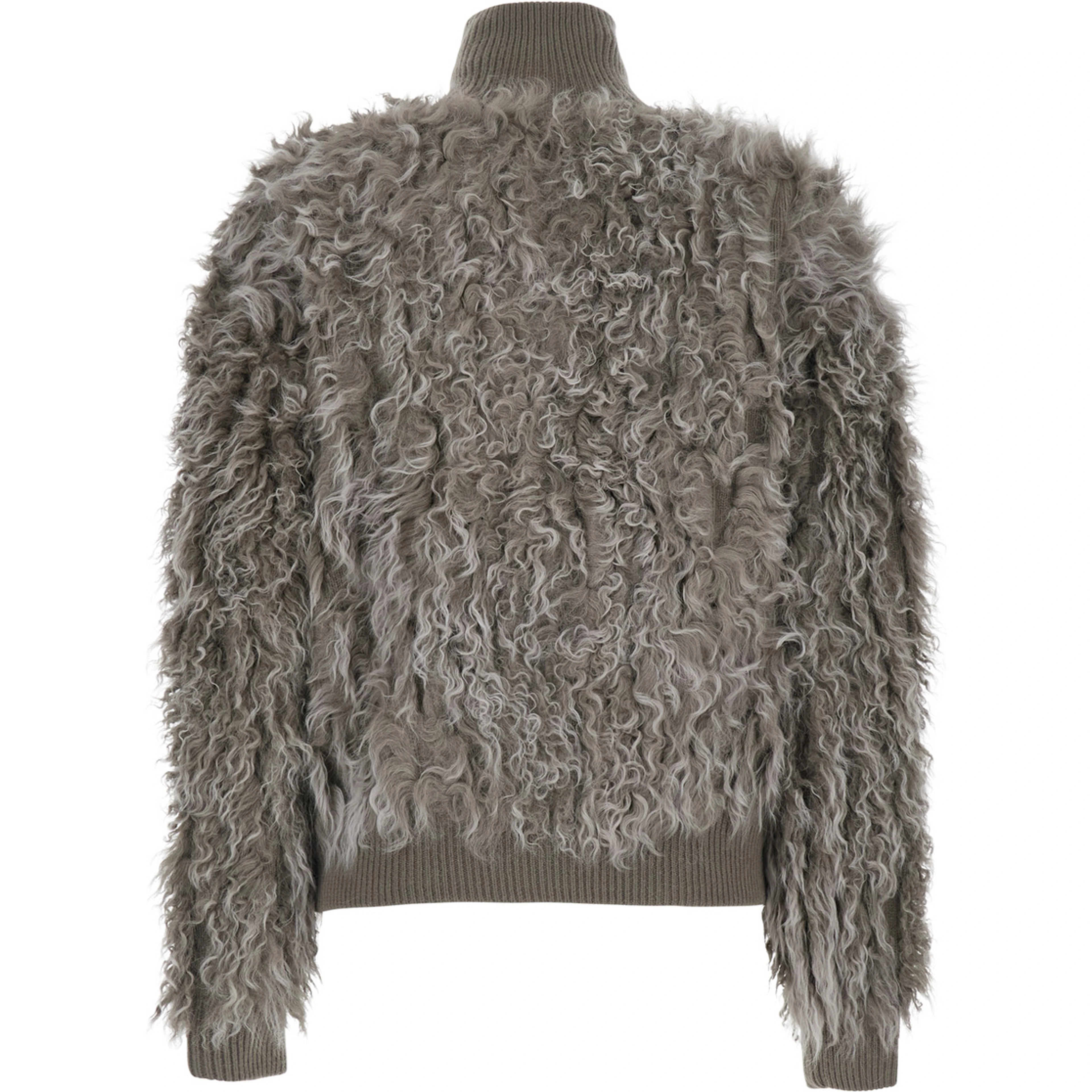 Beige high collar bomber jacket in wool for women