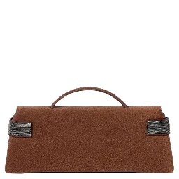 Brown Clutch with top handle and Monile in suede for women