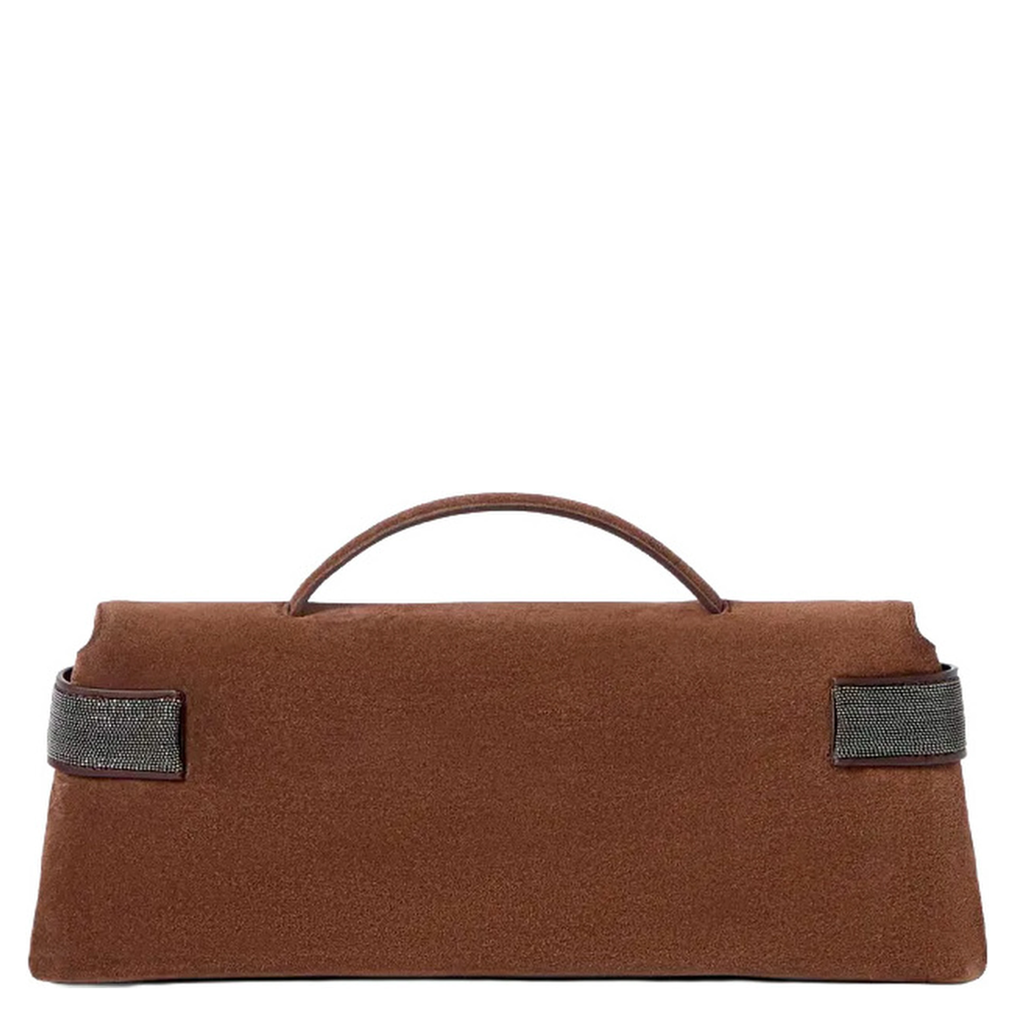 Brown Clutch with top handle and Monile in suede for women