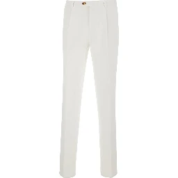 White Trousers with Front Pleat in Cotton for Men