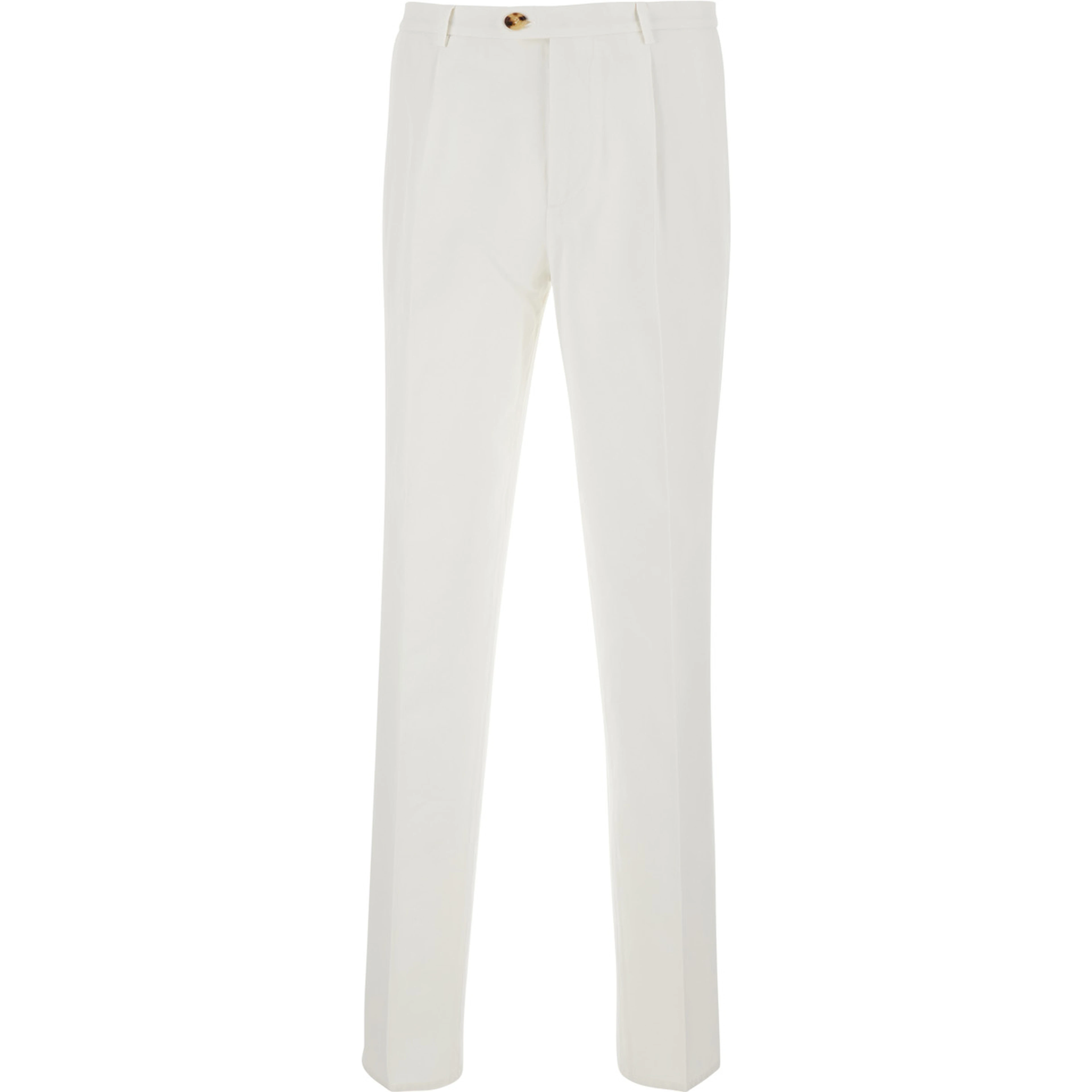 White Trousers with Front Pleat in Cotton for Men