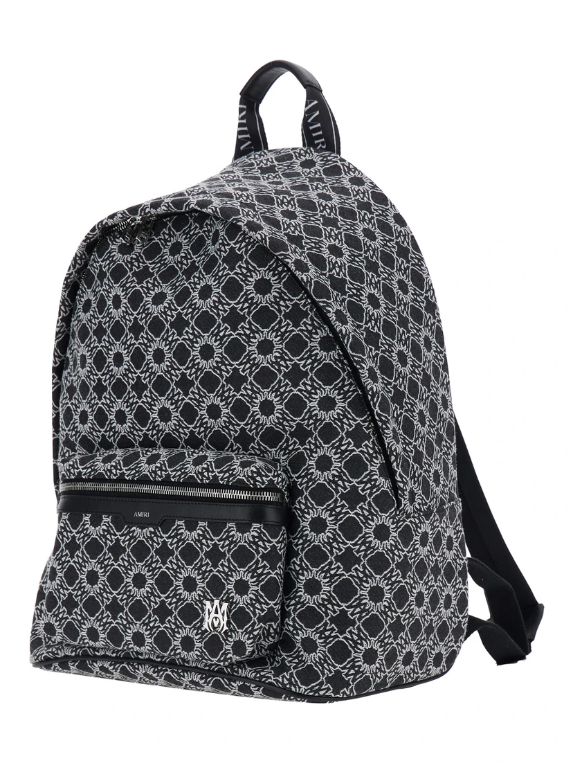 MA Quad Black Backpack with all-over logo print and adjustable straps in Tech Fabric for men