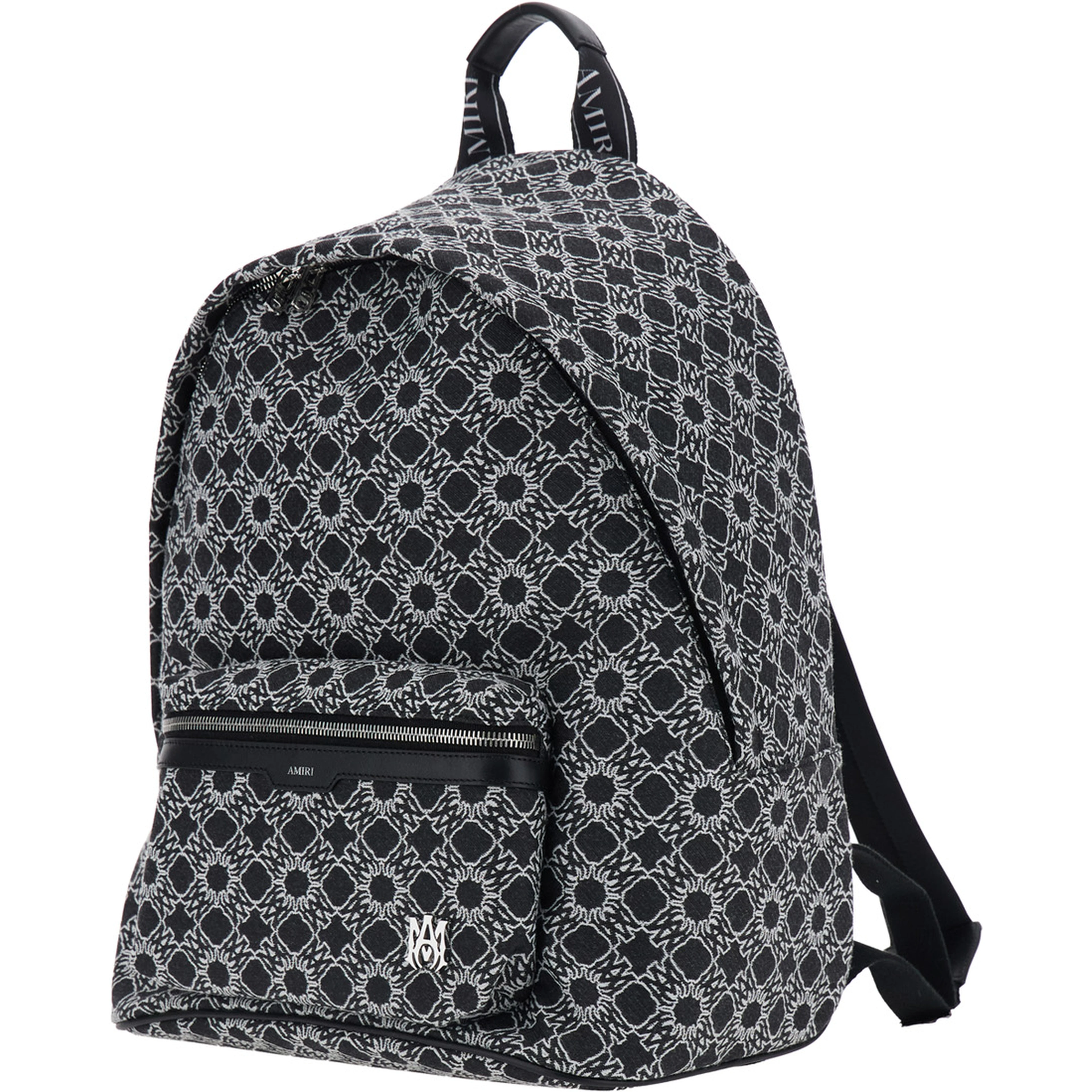 MA Quad Black Backpack with all-over logo print and adjustable straps in Tech Fabric for men