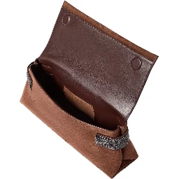 Brown Clutch with top handle and Monile in suede for women