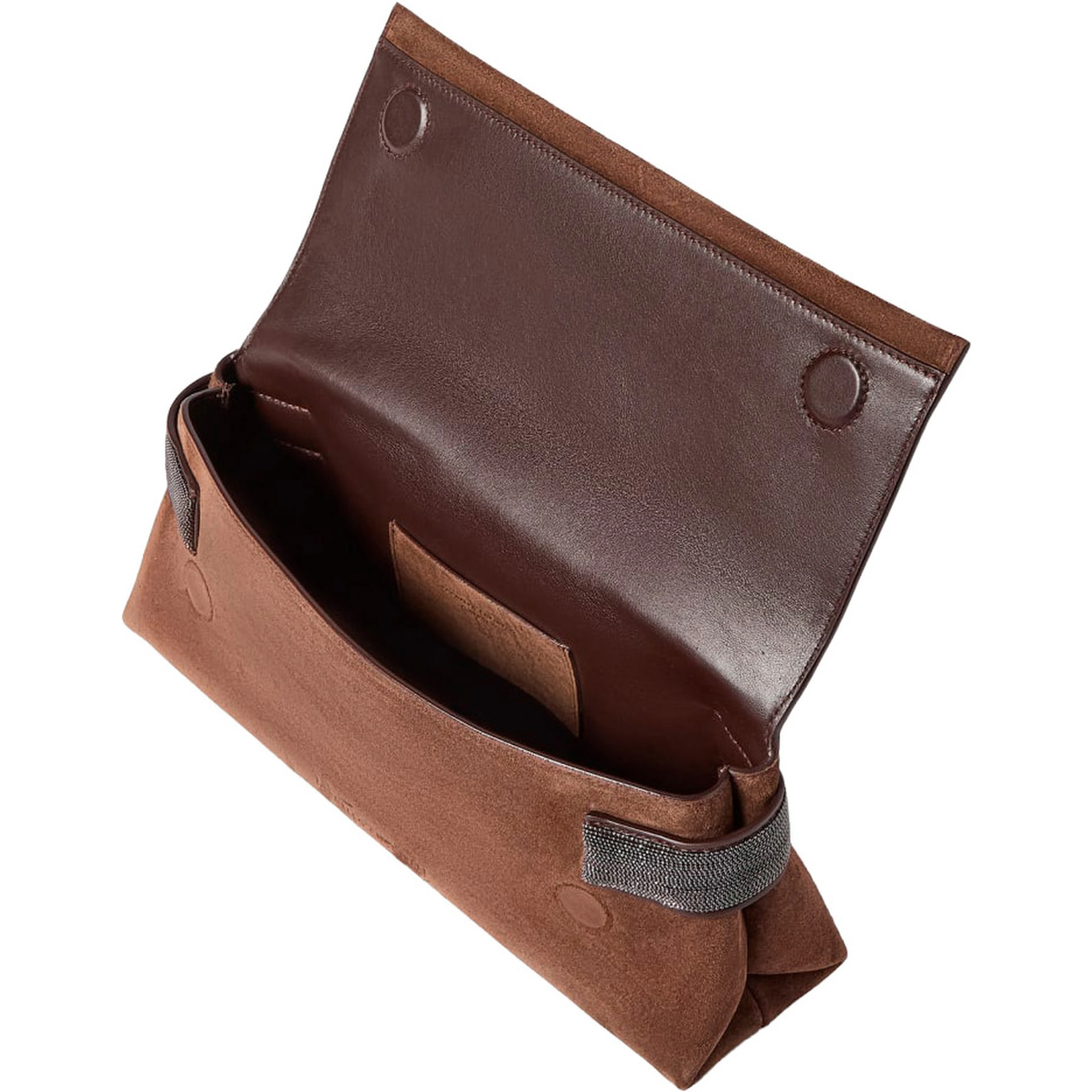 Brown Clutch with top handle and Monile in suede for women