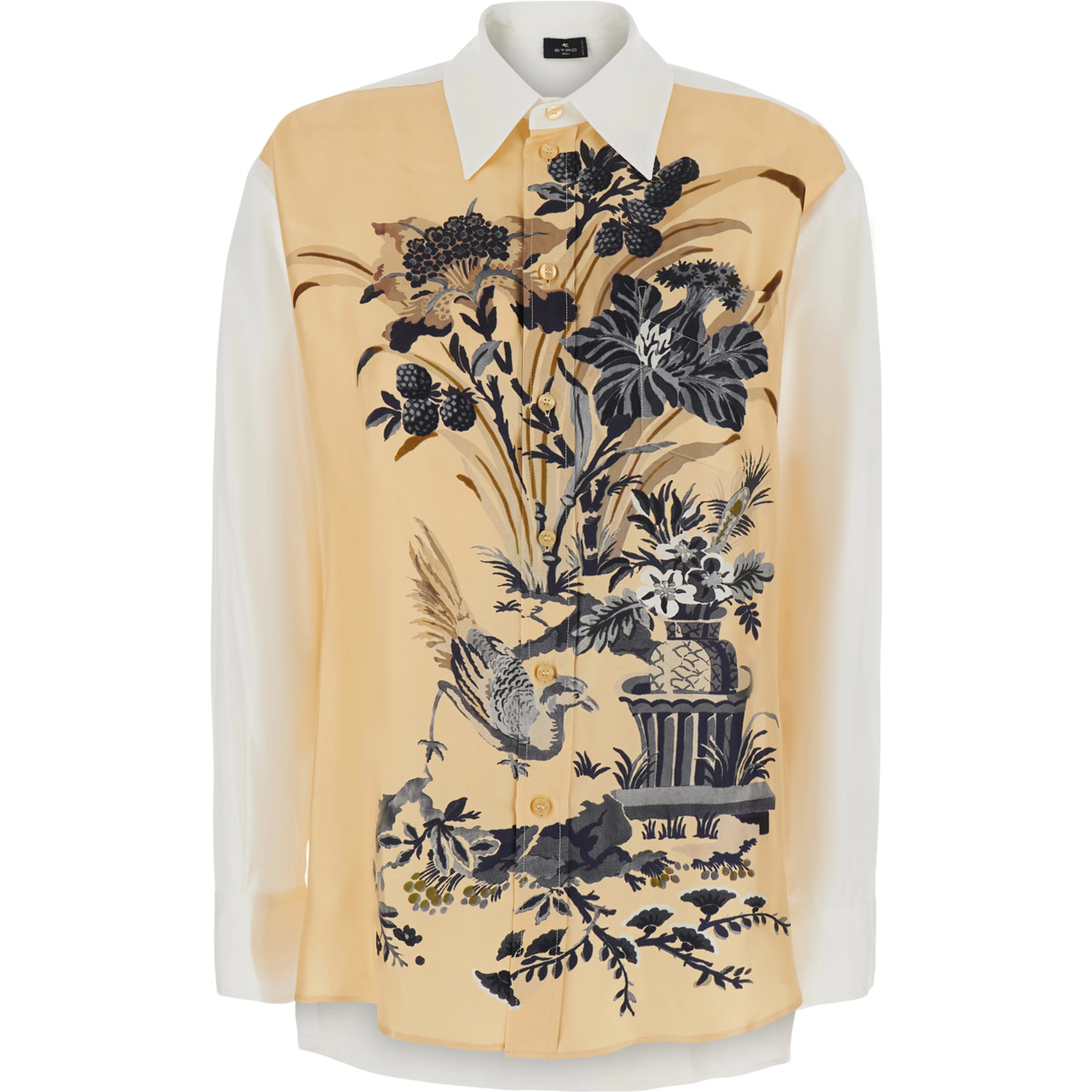 Multicolor Shirt with classic collar and floral print on the front in Blend cotton and silk women