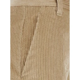 Beige High-waisted Pants with Monile on the Belt Loop and Wide Leg in Corduroy for Women