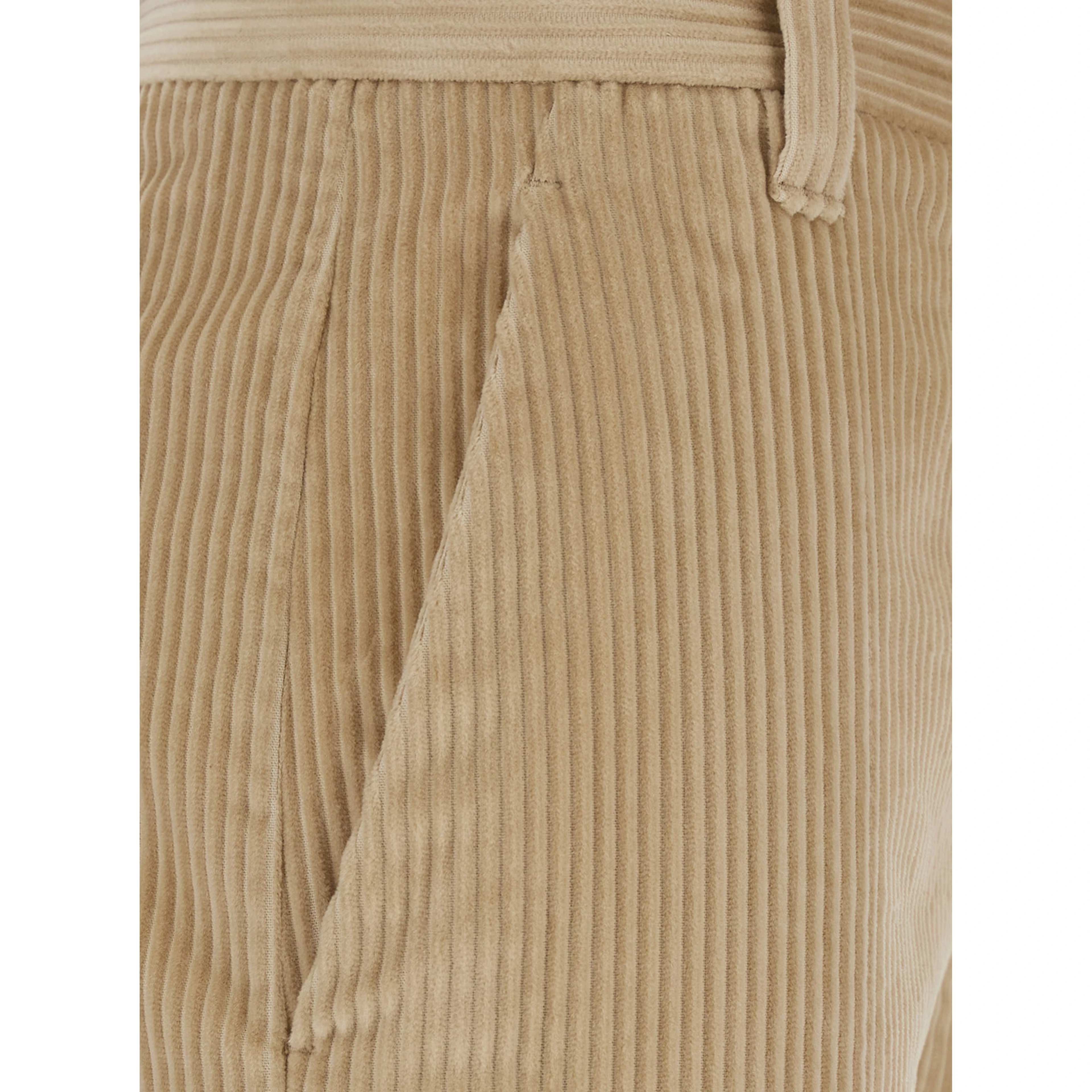 Beige High-waisted Pants with Monile on the Belt Loop and Wide Leg in Corduroy for Women