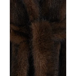 brown Long coat with Notched revers and adjustable waist belt in eco-fur for women