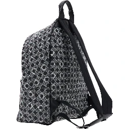 MA Quad Black Backpack with all-over logo print and adjustable straps in Tech Fabric for men